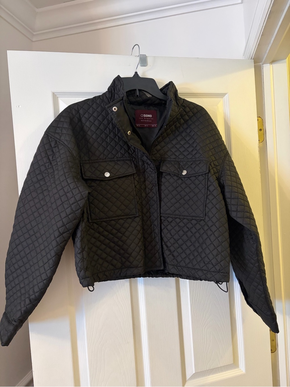 Ci Sono Quilted Black Crop Puffer Jacket